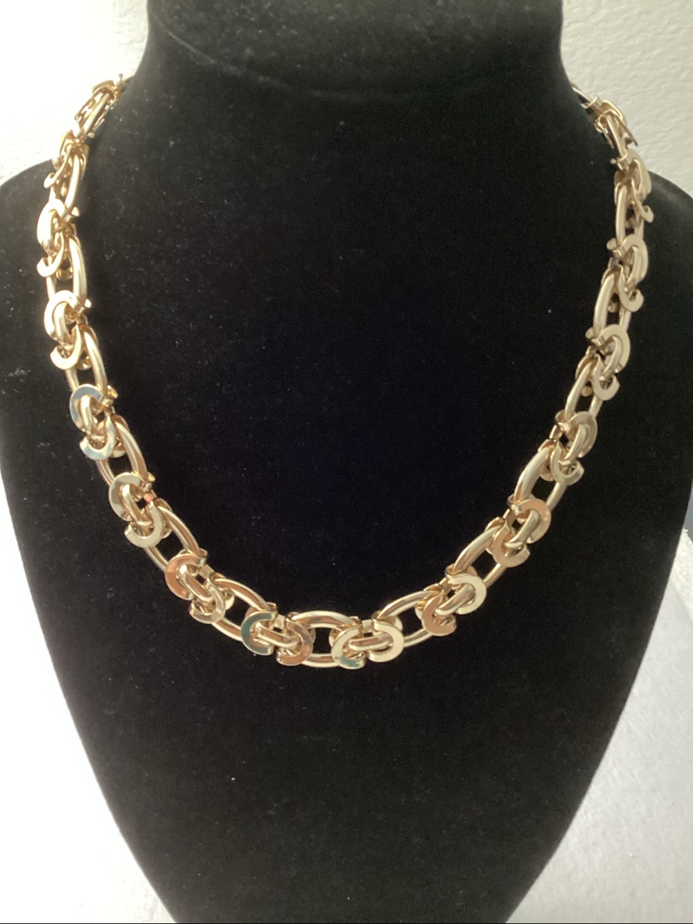 Aqua Shiny Gold Link Statement Necklace